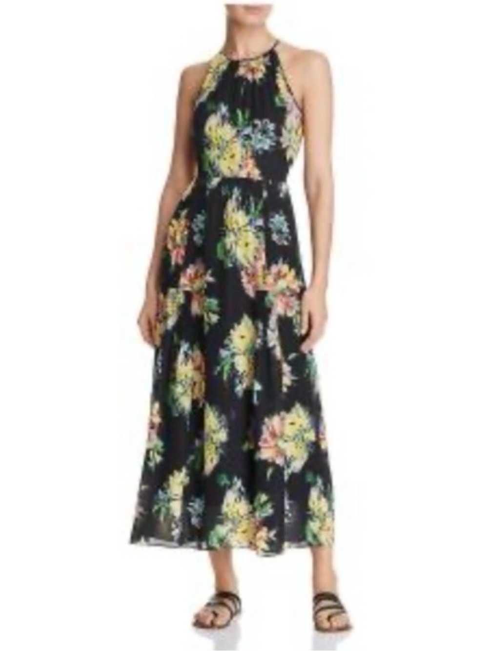 Kobi Halperin Black Floral Halter Maxi Dress